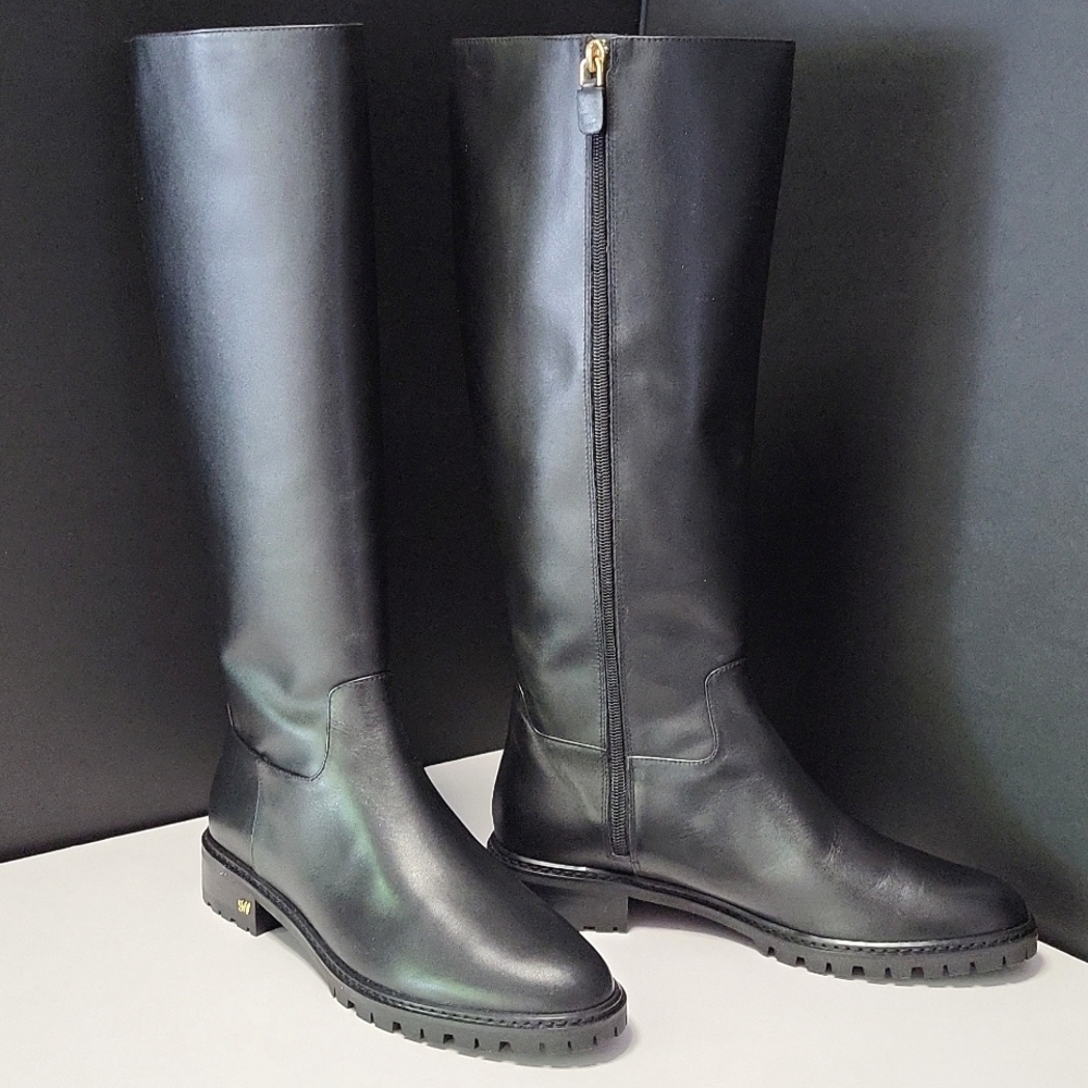 NIB$795 STUART WEITZMAN City Leather Knee-High Riding SW Logo Boots 9 - Picture 3 of 14